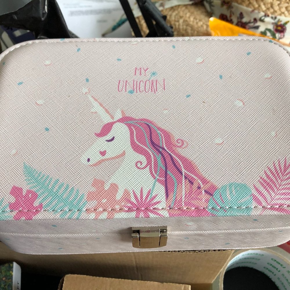 Pink Unicorn Portable Jewelry Box Organizer Ornaments Case Travel Storage